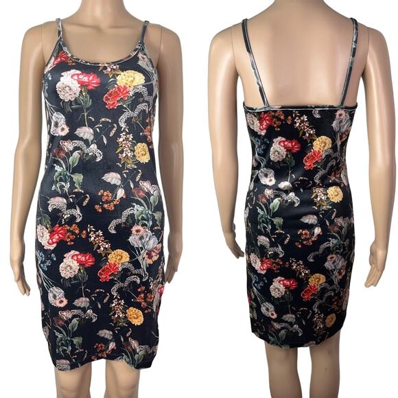 Don't Ask Why X American Eagle Floral Print 90s Style Velvet Bodycon Dress - Picture 1 of 12